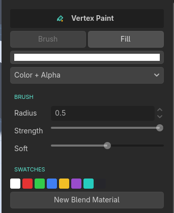 The vertex paint palette panel