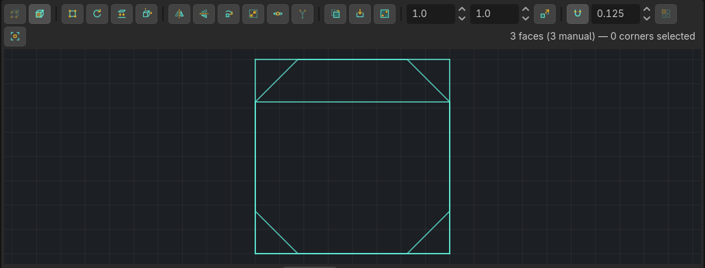 The UV editor bottom panel showing box-projected faces in the 0-1 square